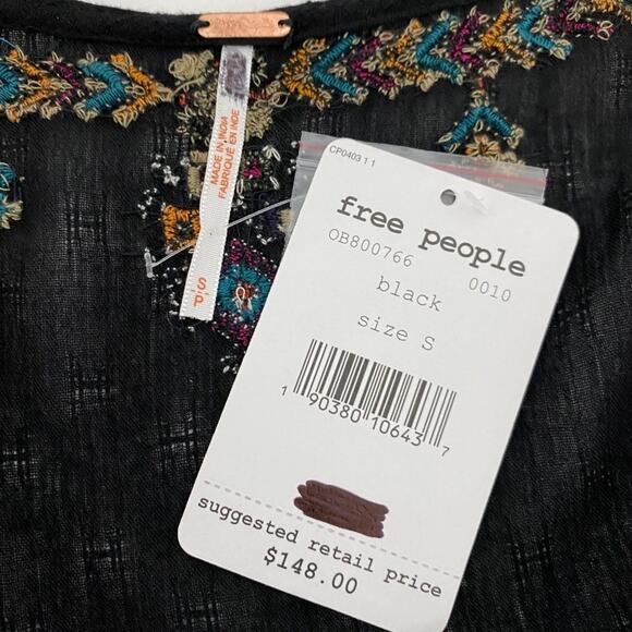 Free People Ariana Embroidered Tunic Womens Small Black Floral Oversized NWT - Picture 7 of 10